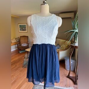 Speechless Lace decorative back blue & white dress 5